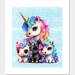 Doting Dad: Unicorn and Baby Unicorns Art Print - A Whimsical Tribute to Triplets! Posters and Art